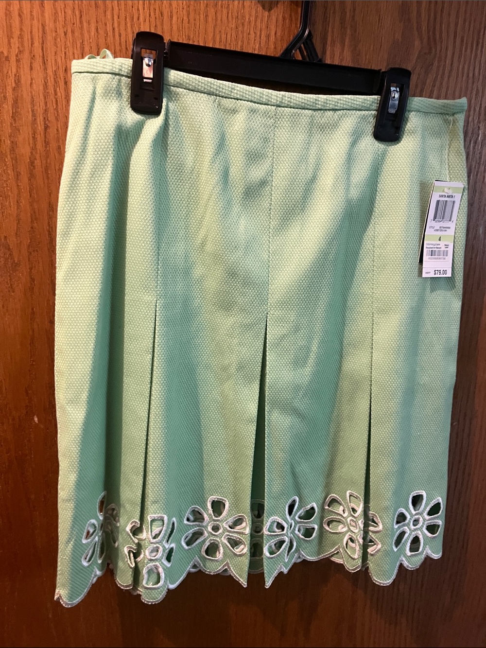 Bloomingdale's Mint Green A-Line Skirt with Floral Cutouts